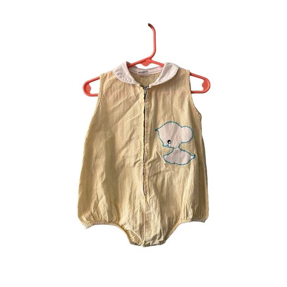 Sears Vintage 18-24 month Summer Bubble Romper Yellow Striped - Picture 1 of 5